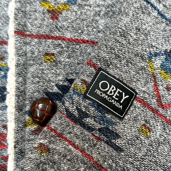 Obey Propaganda Mens Aztec Jacket Sherpa Lined Size S Coat - Picture 3 of 12